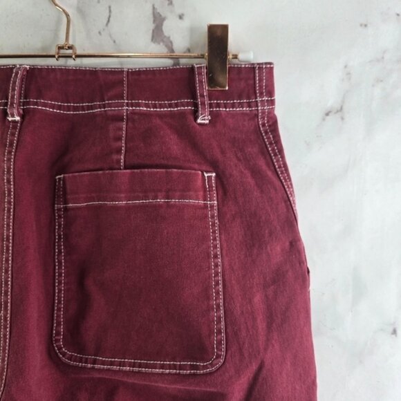 Modcloth Pants Womens 6 Red Wide Leg Crop High Rise Stitching Carpenter Jeans - Picture 11 of 12